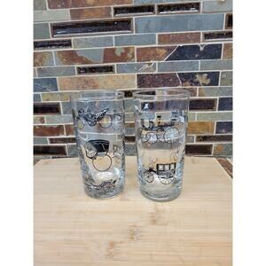 2 Vintage Libbey Tumbler Curio Horse & Buggy 12 Oz